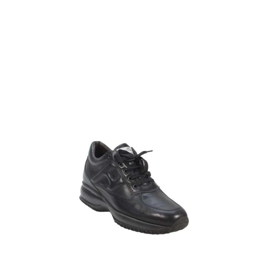 Hogan Mens Leather Lace Up Sneakers Shoes Solid Black Size 10.5